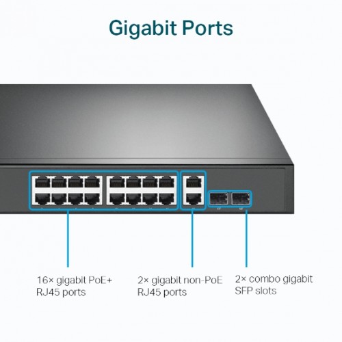 Switch 16-Port Gigabit PoE+ Rackmount + 2 Gigabit non PoE + 2 Gigabit SFP TL-SG1218MP TP-LINK