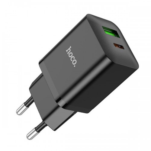 Τροφοδοτικό 230V in -> 1 x USB A + 1 x USB C Out 5V 5A PD20W + QC3.0 μαύρο N28 Hoco